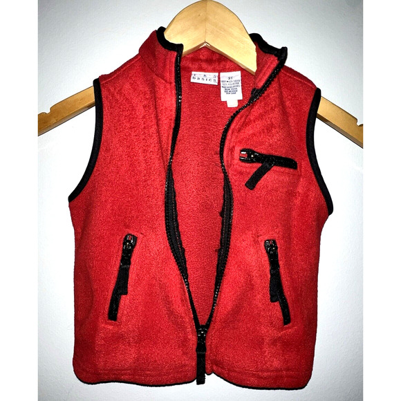 TKS Warm Fleece Vest Zip Up Pockets Extended Zipper Pulls - Red - Toddler Sz 3T - Picture 2 of 11